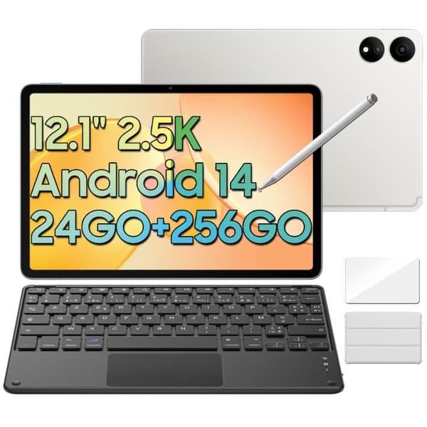 Oscal ELITE1 Touch Tablet 12" Android14 RAM 24GB ROM 256GB-SD 1TB 8800mAh (33W) PC-läge WPS Free Stylus Vit Med K1-tangentbord