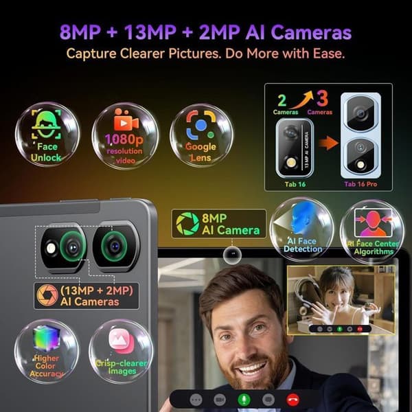 BLACKVIEW Tab 16 Pro 10,95" Touch Tablet 24GB+256GB-SD 1TB 7700mAh 13MP+8MP Android 14 Snabbladdning-Dual SIM PC-läge - Blå