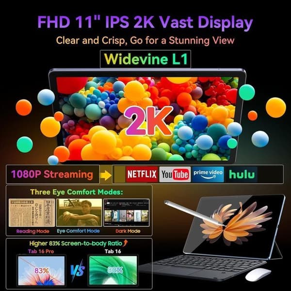 BLACKVIEW Tab 16 Pro 10,95" Touch Tablet 24GB+256GB-SD 1TB 7700mAh 13MP+8MP Android 14 Snabbladdning-Dual SIM PC Mode- Grå