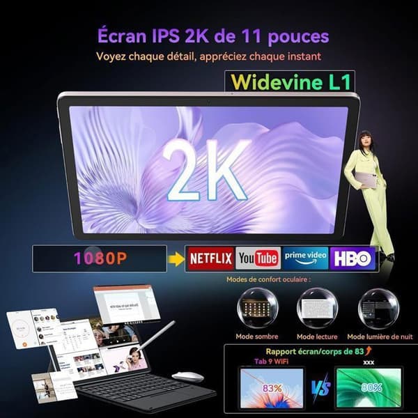 Blackview Tab 9 WiFi Touch Tablet 10,95" 1200*1920 1080P FHD Android 14 18GB+256GB-SD 1TB 8200mAh Widevine L1 PC Mode WPS - Rosa