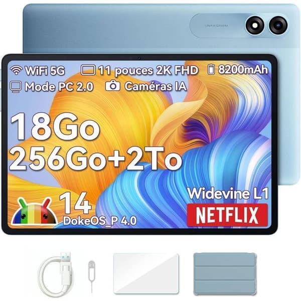 Blackview Tab 9 WiFi Touch Tablet 10,95" 1200*1920 1080P FHD Android 14 18GB+256GB-SD 1TB 8200mAh Widevine L1 PC WPS-läge - Blå