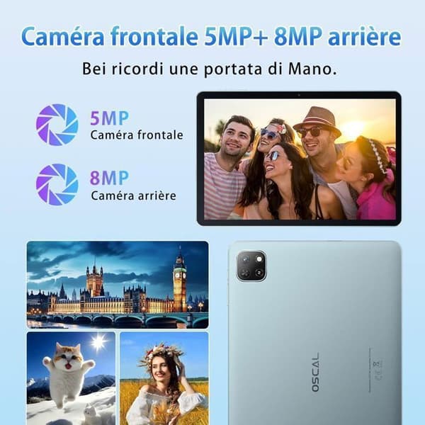 Oscal Pad 50 WiFi Touch Tablet 10,1 tum HD+ IPS Android 13 2,4G+5G WiFi 6, RAM 6GB ROM 64GB/SD 1TB 5100mAh - Blå