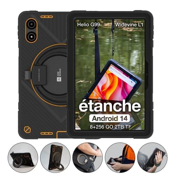 AGM PAD P2 Active Unbreakable Android 14 Tablet (2024), Touch Tablet med fodral, 360° roterande stativ, Axelrem, 16 + 256 G Grå