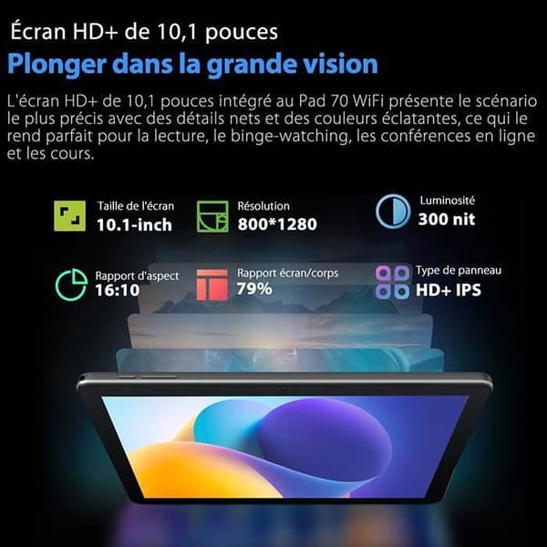 Oscal Pad 70 WiFi Touch Tablet 10,1" HD+ IPS Android 14 2,4G+5G WiFi 6, RAM 8GB ROM 128GB-SD 1TB 6580mAh Blå Med K1-tangentbord