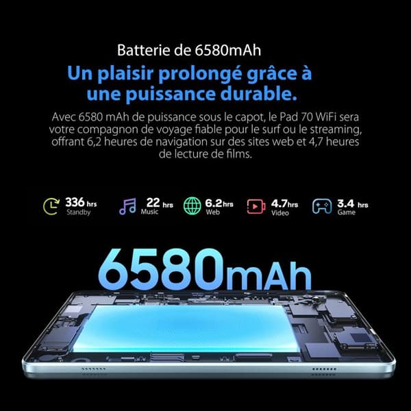 Oscal Pad 70 WiFi Touch Tablet 10,1" HD+ IPS Android 14 2,4G+5G WiFi 6, RAM 8GB ROM 128GB-SD 1TB 6580mAh Blå Med K1-tangentbord