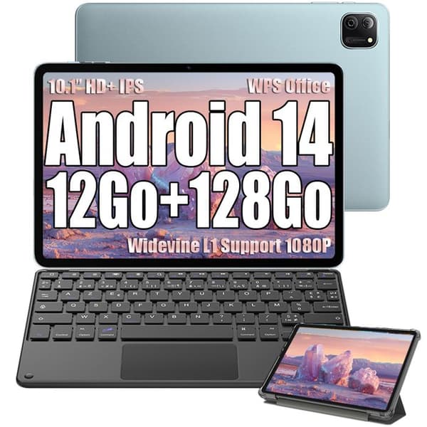 Oscal Pad 70 WiFi Touch Tablet 10,1" HD+ IPS Android 14 2,4G+5G WiFi 6, RAM 8GB ROM 128GB-SD 1TB 6580mAh Blå Med K1-tangentbord