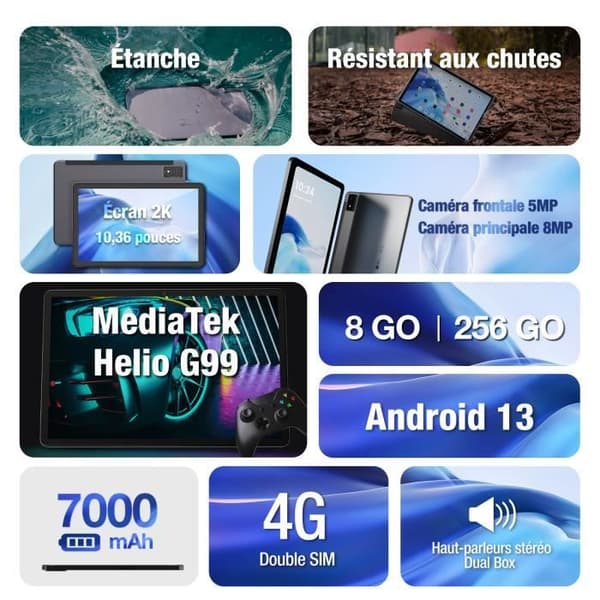 AGM PAD P1 Touch Tablet, Android 13 vattentät surfplatta 10,36 tum, 8GB+256GB/2TB, Helio G99, 4G LTE med skyddsöverdrag