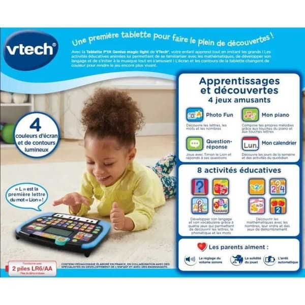 VTECH P'tit Genius Magic Light pedagogisk surfplatta för barn från 2 år och uppåt - Svart/Blå - Blandat