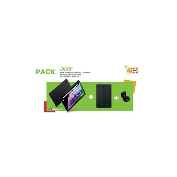 Acer Iconia Tab P10 11 K7UJ 10,4" 128 GB eMMC Wifi Black Touch Tablet Pack + Go True Bluetooth trådlösa hörlurar + skyddsfodral
