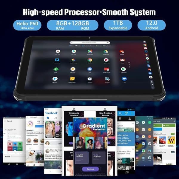 Okrossbar surfplatta - HOTWAV R5 - Android 12 - 15600mAh - 4GB+64GB 16MP+16MP Dual SIM 4G Ip68 Vattentät - Grå
