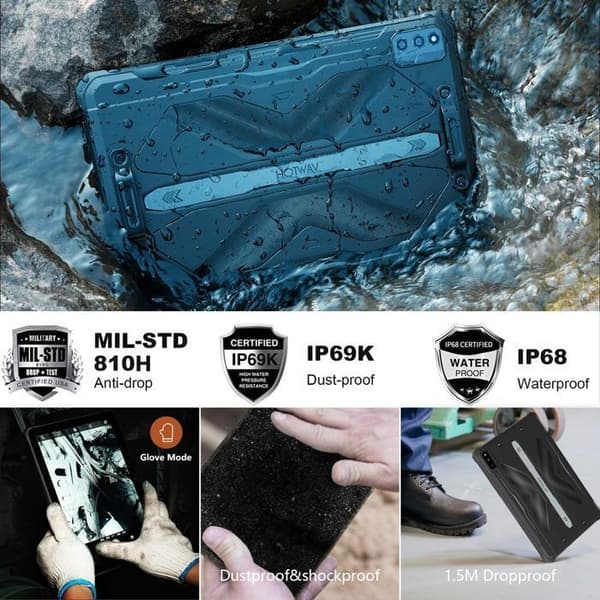 Okrossbar surfplatta - HOTWAV R6 Pro - Android 12 - 15600mAh - 8GB+128GB 16MP Dual SIM 4G Ip68 Vattentät