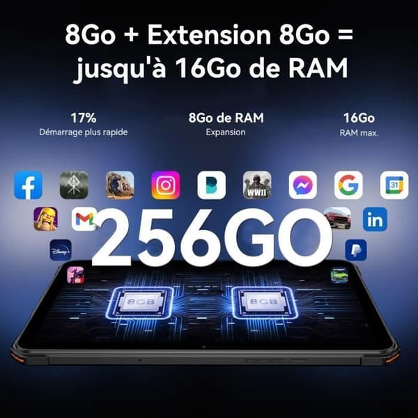 FOSSiBOT DT1 Robust Touchscreen Tablet 8GB + 256GB 10.4" FHD+ Kamera 48MP Batteri 11000mAh Android 13 GPS Dubbel SIM 4G - Grå