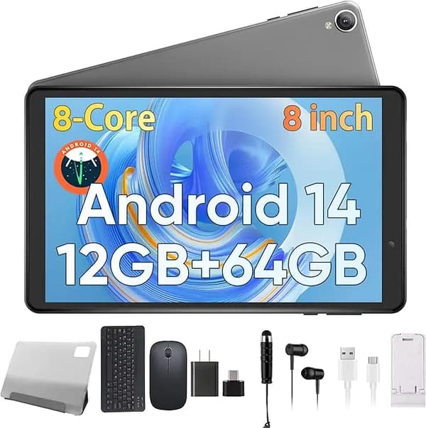 Tablet, 8-tums skärm, 12GB RAM, oktakärnprocessor,Full uppsättning tabletter