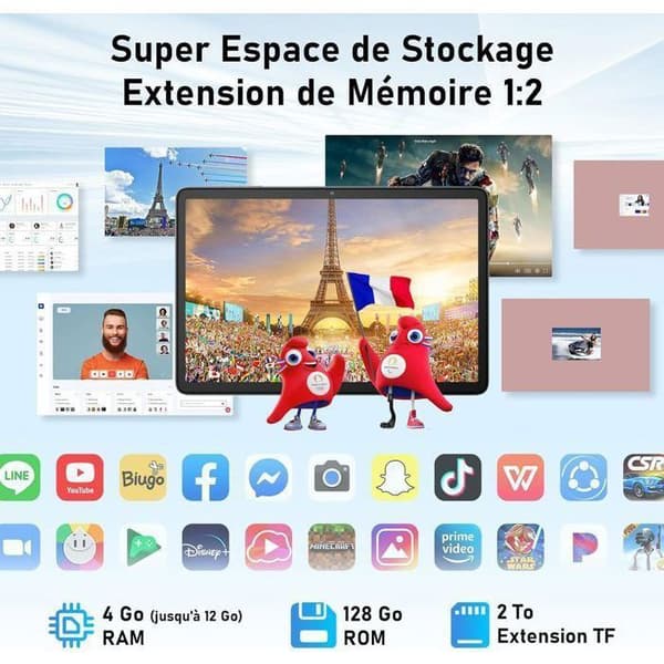 Blackview Tab 60 WiFi Touch Tablet 10,1" HD+ IPS Android 14 WiFi 6, Bluetooth 5.3, 12GB+128GB/SD 1TB 5100mAh WPS PC Mode - Blå
