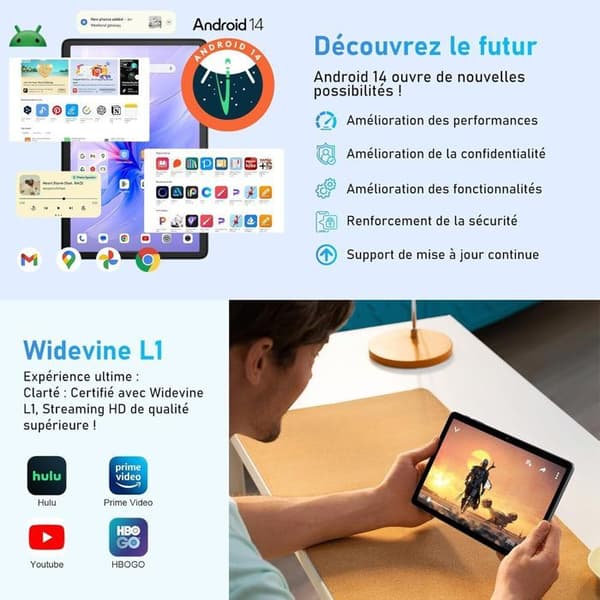 Blackview Tab 60 WiFi Tablet 10,1" HD+ IPS Android 14 WiFi 6, Bluetooth 5.3, 12GB+128GB/SD 1TB WPS PC Mode Blå Med K1-tangentbord
