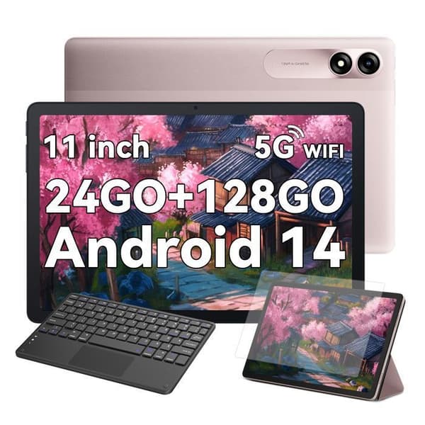 Blackview Tab 90 Touchscreen Tablet 10.92" 1080P FHD Android 14 RAM 24Go ROM 128Go/SD 1To 8200mAh(10W) Dual SIM Rosa Med K1 Tangentbord