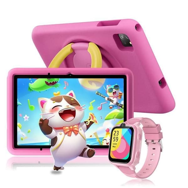 Blackview Tab A6 Barnsurfplatta för Barn Android 14 10.1" HD+, 12Go + 128Go /SD 1TB 5100mAh Rosa Med Barnklocka Z10 Rosa