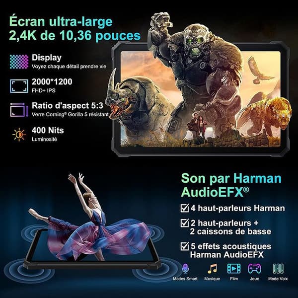 Blackview Active 8 Pro Oslipad Inbrottssäker 10.36" 2.4K FHD+ 24Go+256Go 22000mAh(33W) 48MP+16MP Android 14 Svart Med W50Pro Svart