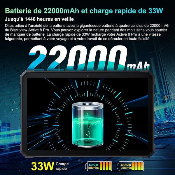 Blackview Active 8 Pro Oslipad Inbrottssäker 10.36" 2.4K FHD+ 24Go+256Go 22000mAh(33W) 48MP+16MP Android 14 Svart Med W50Pro Svart