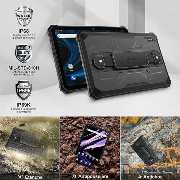 Blackview Active 8 Pro Oslipad Inbrottssäker 10.36" 2.4K FHD+ 24Go+256Go 22000mAh(33W) 48MP+16MP Android 14 Svart Med W50Pro Svart
