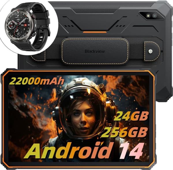 Blackview Active 8 Pro Stöttålig Tablet 10.36" 2.4K FHD+ 24Go+256Go 22000mAh(33W) 48MP+16MP Android 14 Orange Med W50Pro Svart