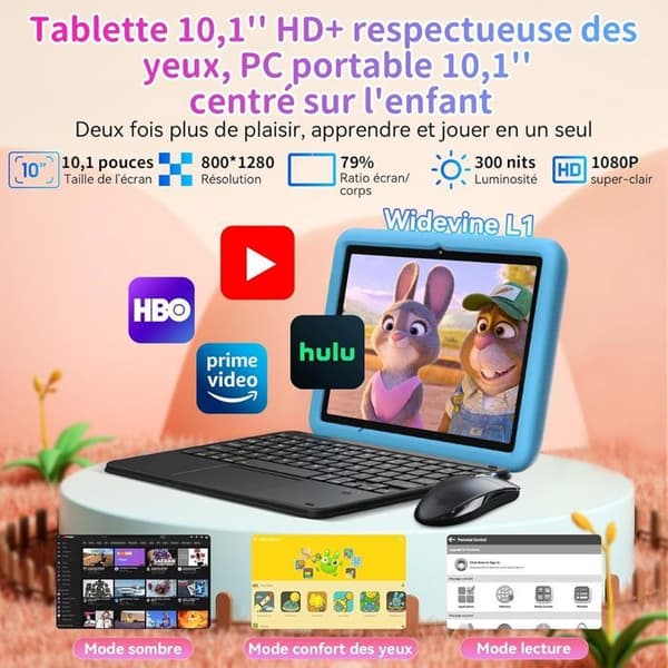 Blackview Tab A6 Barntablett för Barn Android 14 10.1" HD+, 12Go + 128Go /SD 1TB 5100mAh Blå Med Barnklocka Z10 Blå