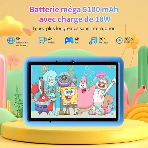 Blackview Tab A6 Barntablett för Barn Android 14 10.1" HD+, 12Go + 128Go /SD 1TB 5100mAh Blå Med Barnklocka Z10 Blå