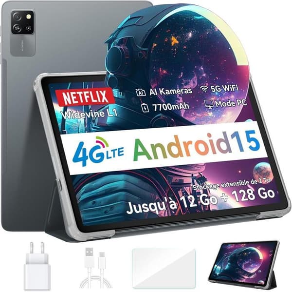 Blackview Tab 60 Pro Touch Tablet 10,1" HD+ IPS Android 14,12GB+128GB/SD 1TB, 5100mAh (10W) Wifi 5, Dual SIM PC Mode - Grå