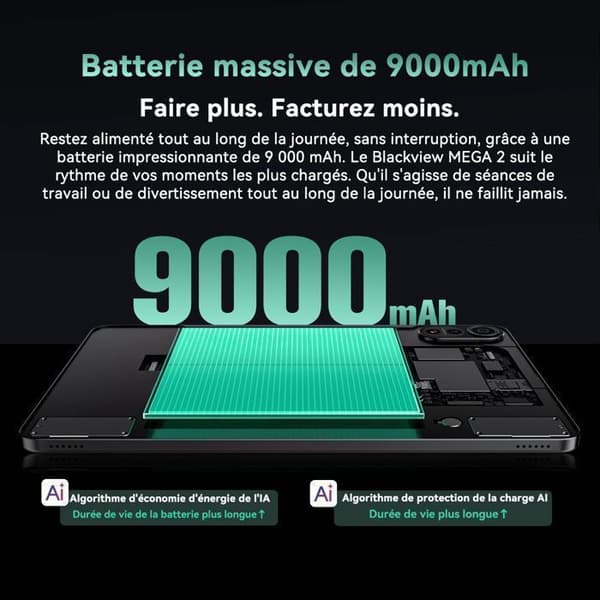 Blackview MEGA2 Pekskärm 11.97" Android 15 2.4G+5G Wifi, RAM 24 GB ROM 256 GB/SD 2 TB 9000mAh Surfplatta Dual Sim - Grå