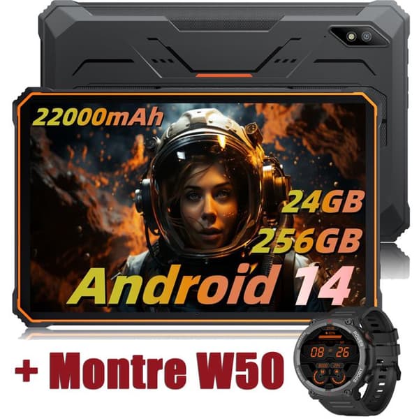 Blackview Active 8 Pro Stöttålig Surfplatta 10.36" 2.4K FHD+ 24Go+256Go 22000mAh(33W) 48MP+16MP Android 14 Orange Med W50 Svart