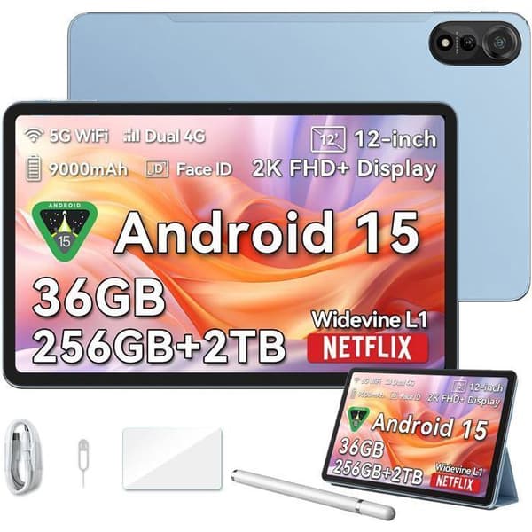Blackview MEGA2 Touchscreen Tablet 11.97" Android 15 2.4G+5G Wifi, RAM 36 Go ROM 256 Go/SD 2 To 9000mAh Tablet PC Dual Sim - Blå