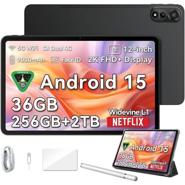 Blackview MEGA2 Tablet 11.97" Android 15 2.4G+5G Wifi, RAM 36 GB ROM 256 GB/SD 2 TB 9000mAh Dubbelsim - Grå