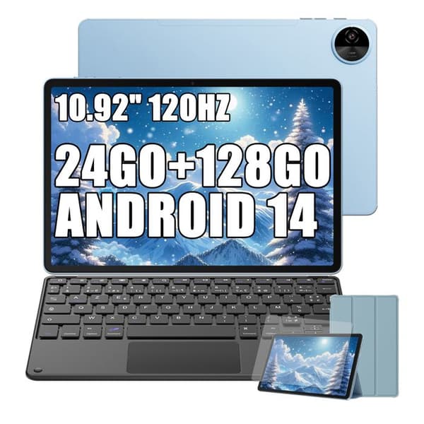 Oscal Pad 90 Touchscreen Tablet 10,92" Android 14 RAM 24Go ROM 128Go/SD 2To 7700mAh, 13MP+8MP, Dual SIM, WiFi 5 Blå Med K1 Tangentbord