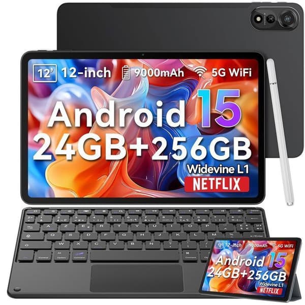 Blackview MEGA2 Touchscreen Tablet 11.97" Android 15 2.4G+5GHz Wifi, RAM 24 GB ROM 256 GB/SD 2 TB 9000mAh Grå Med K1 Tangentbord