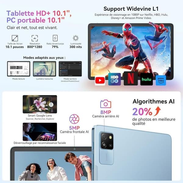 Blackview Tab 60 Pro Pekskärm 10.1" HD+ IPS Android 14,24Go+128Go/SD 1 To,5100mAh(10W) Wifi 5 Grå Med K1 Tangentbord