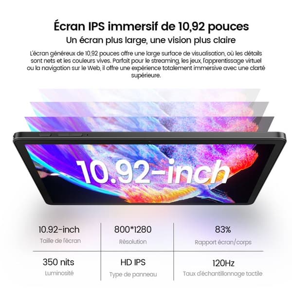 Oscal Pad 90 Taktile Tablet 10,92" Android 14 RAM 24Go ROM 128Go/SD 2To 7700mAh, 13MP+8MP, Dual SIM, WiFi 5, PC-läge WPS - Grå