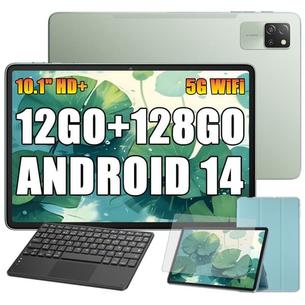Blackview Tab 60 Pro Pekskärm 10.1" HD+ IPS Android 14,12Go+128Go/SD 1 To,5100mAh(10W) Wifi 5 Grön Med K1 Tangentbord