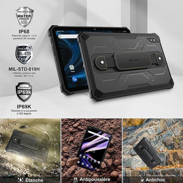 Blackview Active 8 Pro Tålig Tablet 10.36" 2.4K FHD+ 24GB+256GB 22000mAh(33W) 48MP+16MP Android 14 Svart Med W50 Svart