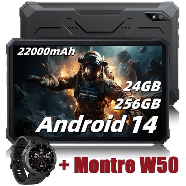 Blackview Active 8 Pro Tålig Tablet 10.36" 2.4K FHD+ 24GB+256GB 22000mAh(33W) 48MP+16MP Android 14 Svart Med W50 Svart