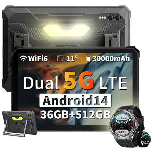 Blackview Active 10 Pro 11" 90Hz Touchskärm, Android 14, 50MP+20MP, 36+512Go/SD 2To, 30000mAh(55W) Svart med W50 Klocka Svart