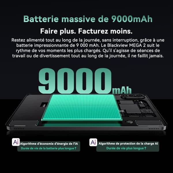 Blackview MEGA2 Touchscreen Tablet 11.97" Android 15 2.4G+5GHz Wifi, RAM 36 Go ROM 256 Go/SD 2 To 9000mAh Grå Med K1 Tangentbord