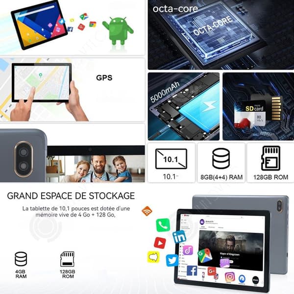 INN Tablet 10,1 tum Android 13 Tablet PC Tablet med IPS HD-skärm 4GB+128GB Octa-core 2MP+5MP Kamera 5000mAh Touch Tablet