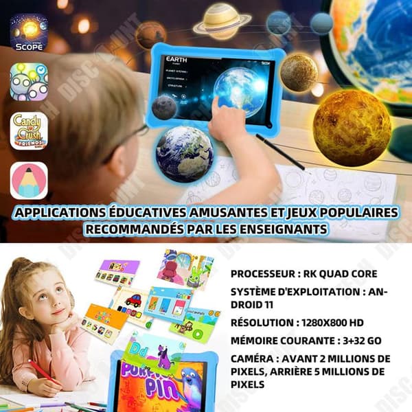 TD Kids Tablet 7 tum 4000mAh med 32GB ROM 1280 x 800P barnsurfplatta med förinstallerade appar föräldrakontroll