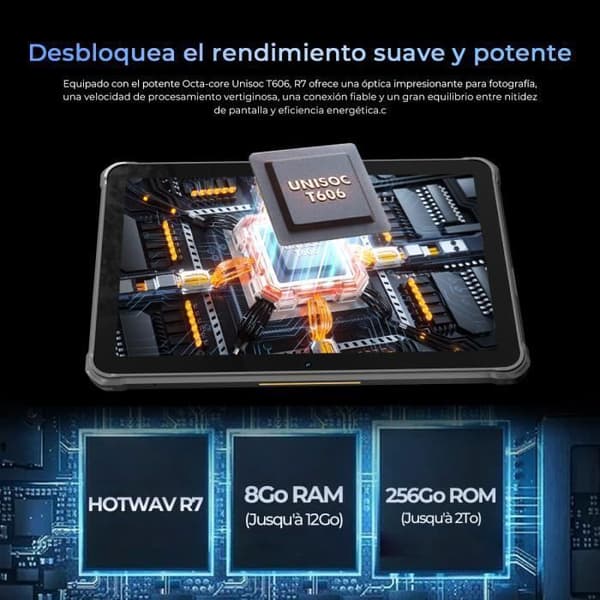 HOTWAV Tab R7 Robust Utomhustablett Batteri 15600mAh Vattentålig Pekskärm 10,1" HD+ 8Go + 128Go 16MP Android 13 - Grå