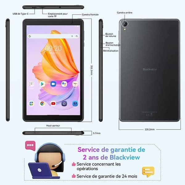 Blackview Tab 50 WiFi Touch Tablet 8 tum HD 8GB+128GB-SD 1TB 5580mAh WiFi 6 Tablet PC Android 13 - Grå