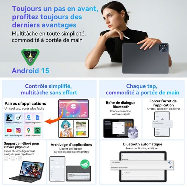 Tablett Tactile TABWEE W90 11" FHD, 1920*1200, RAM 24Go ROM 256Go-SD 2To, Kameror Al 8MP + 16MP, Android 15, 8000 mAh, WiFi 6