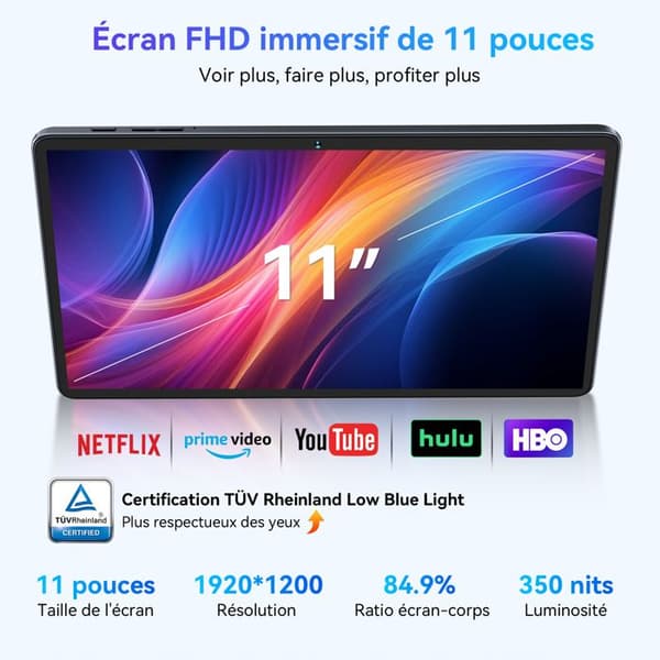 Tablett Tactile TABWEE W90 11" FHD, 1920*1200, RAM 24Go ROM 256Go-SD 2To, Kameror Al 8MP + 16MP, Android 15, 8000 mAh, WiFi 6