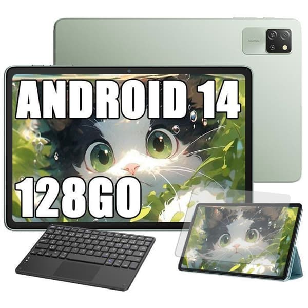 Blackview Tab 60 WiFi Tablet 10.1" HD+ IPS Android 14 WiFi 6, Bluetooth 5.3, 12Go+128Go/SD 1 To WPS-läge PC Grön med tangentbord K1