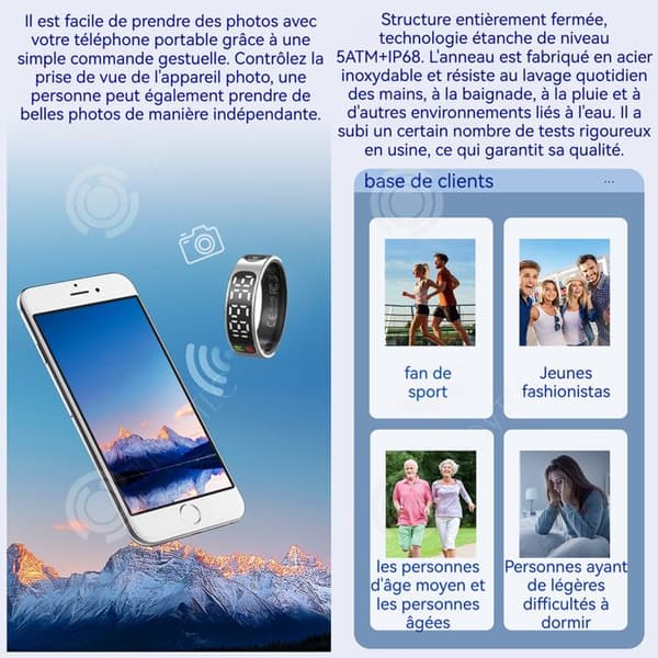 INN Smart Ring 20,6 cm fingeromkrets smart ring med pekskärm och foto-funktion vattentät