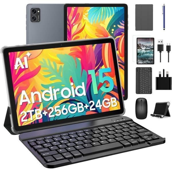 Tablett Tactile TABWEE T20 10.1" RAM 24Go ROM 256Go-SD 2To, 5G WiFi, Android 15, IA Gemini 2.0, Med Tangentbord, Fodral, Stylus, Mus.